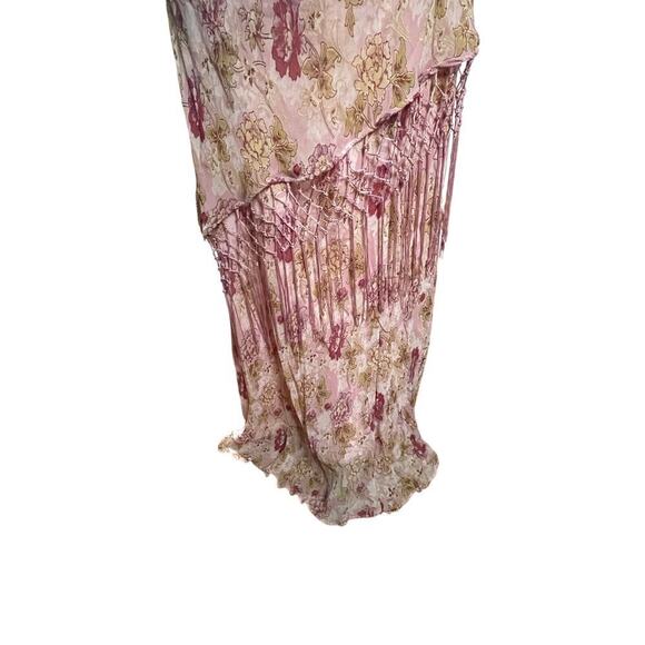 Vintage 90s Y2K Floral Fringe Pink Temptation Large Flapper Style Max Dress Set - Picture 7 of 8